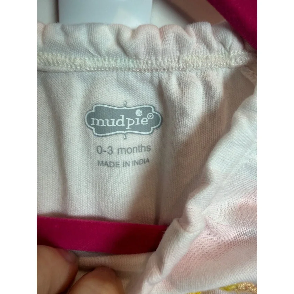 2. Mud Pie Pink Gingham Crochet Duck Baby Gown Sleeper 0-3 Months